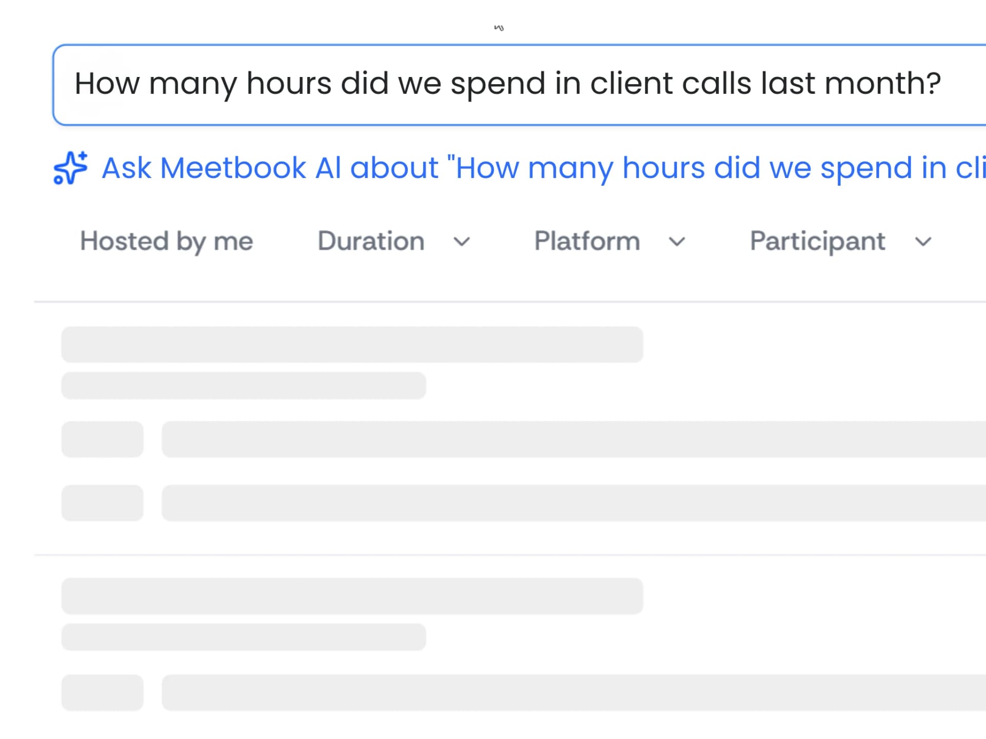 Chat interface with a user typing a natural-language analytics question and AI returning bar charts and metric cards as the response.