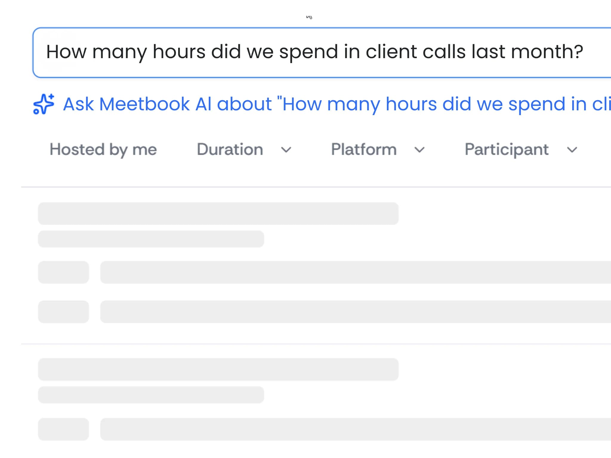 Chat interface with a user typing a natural-language analytics question and AI returning bar charts and metric cards as the response.
