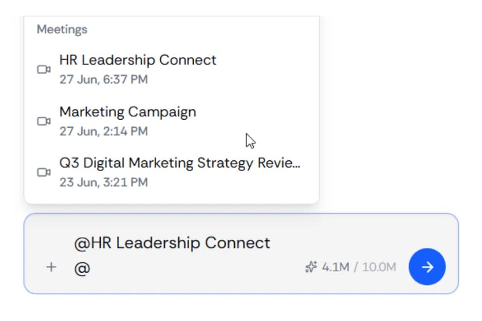 Cross-meeting insight panel showing connected themes and decisions across multiple meeting transcripts.