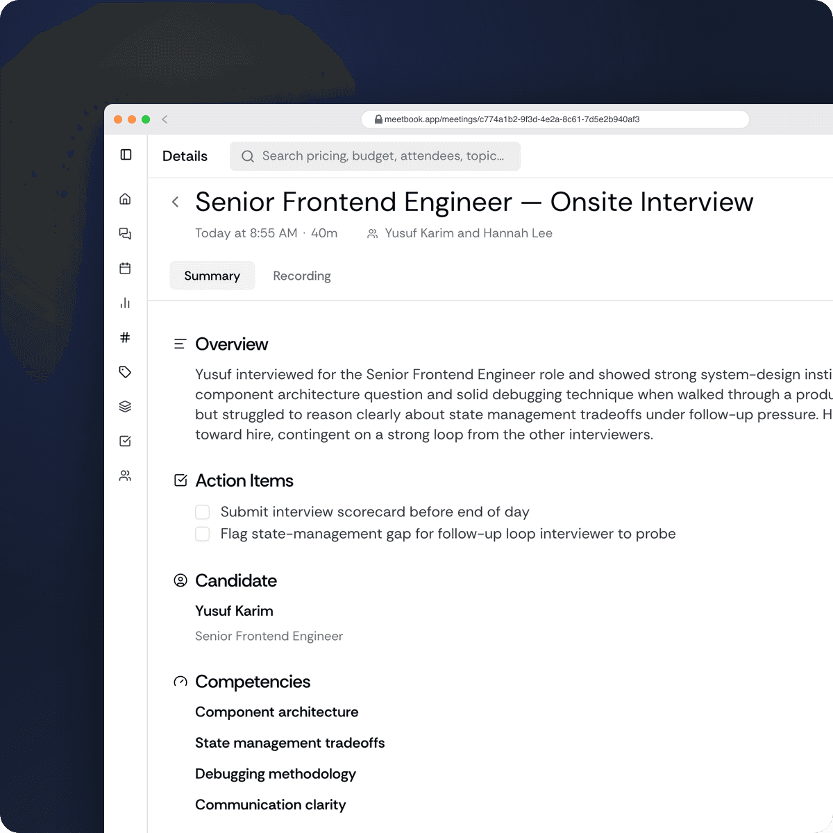 HR & Recruiting report format in Meetbook