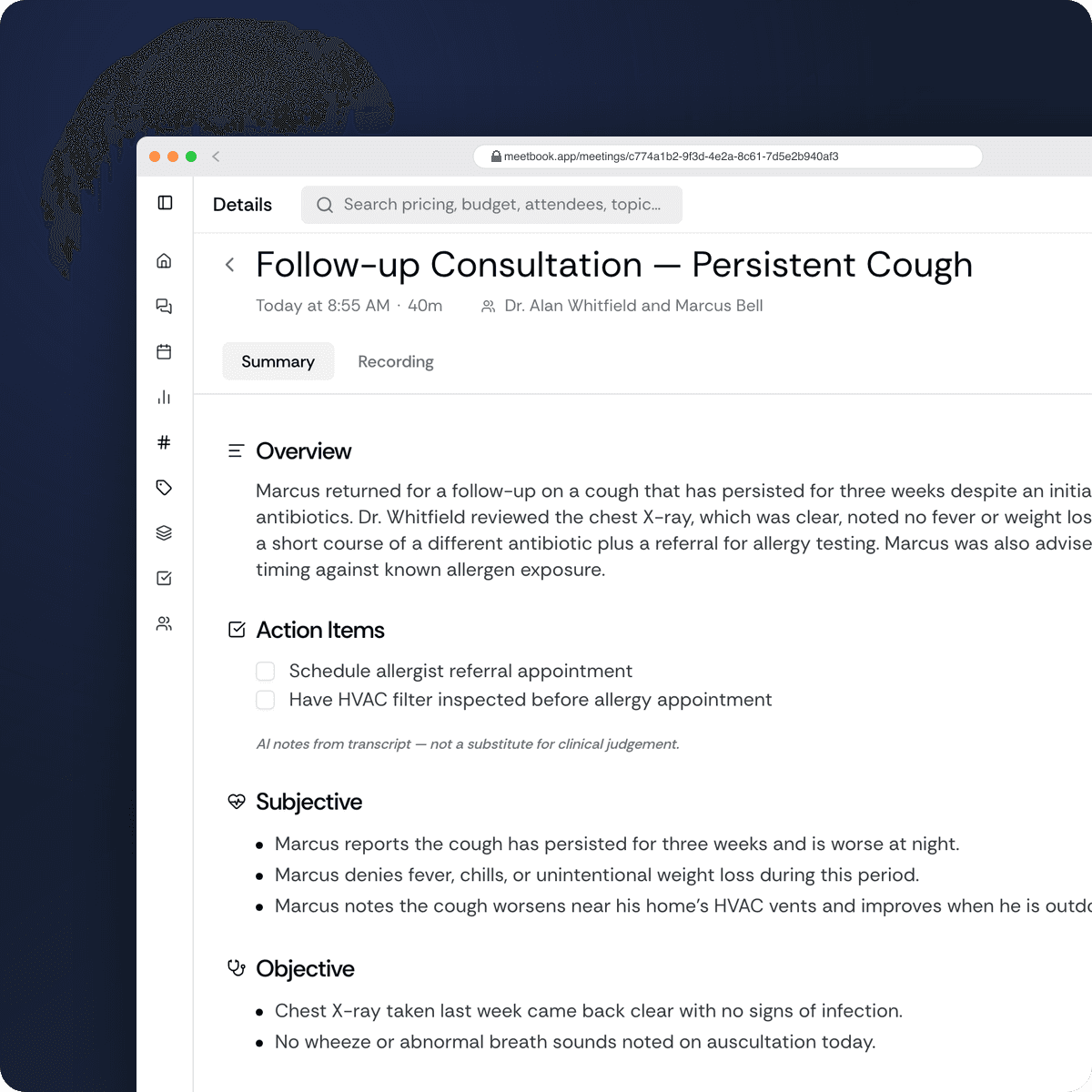 Healthcare report format in Meetbook