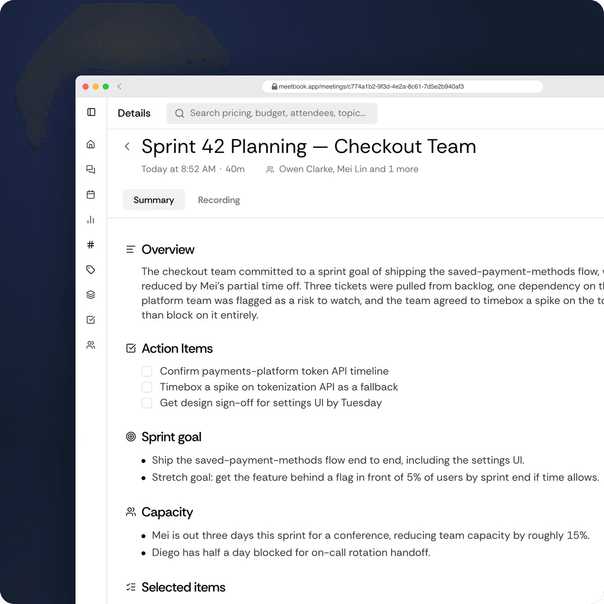 Engineering report format in Meetbook