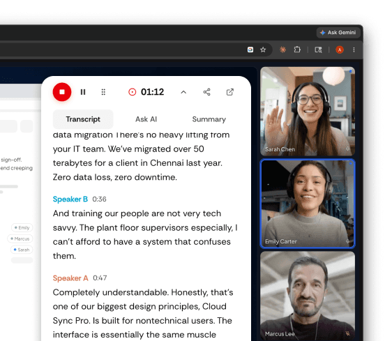 Meetbook browser extension recording panel