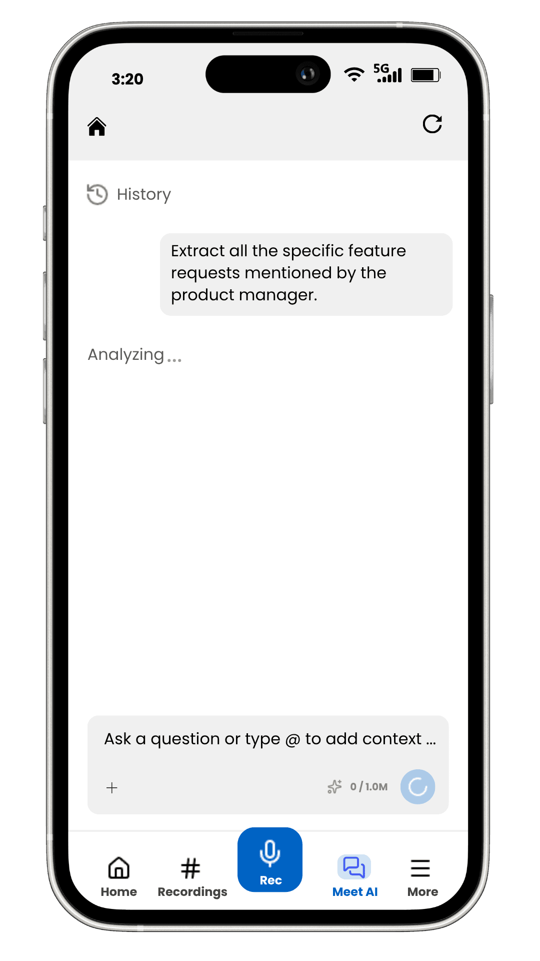MeetChat AI assistant answering questions about recorded calls