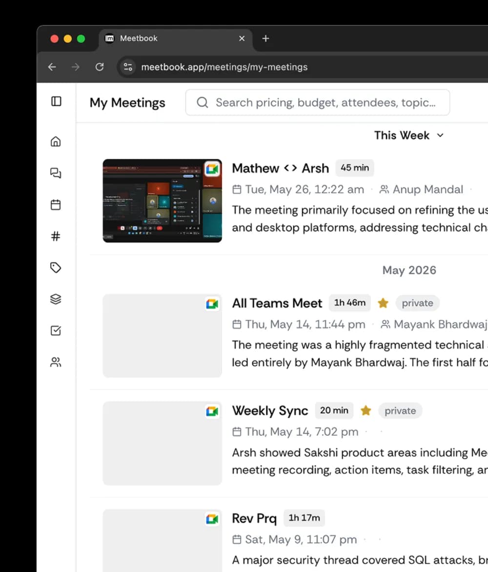 All your meeting summaries, neatly organized in one place.