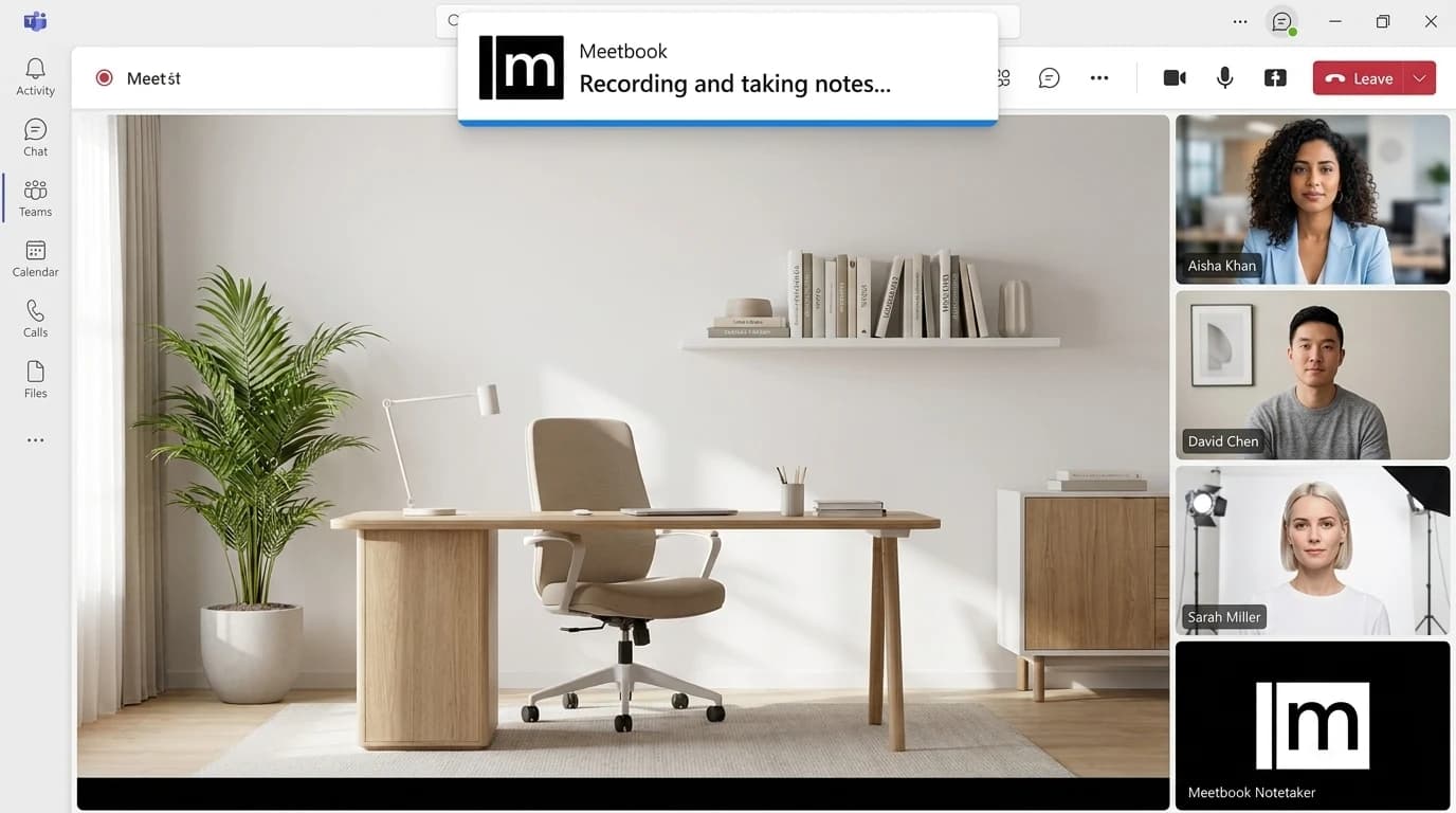 Meetbook AI notetaker dashboard for Microsoft Teams