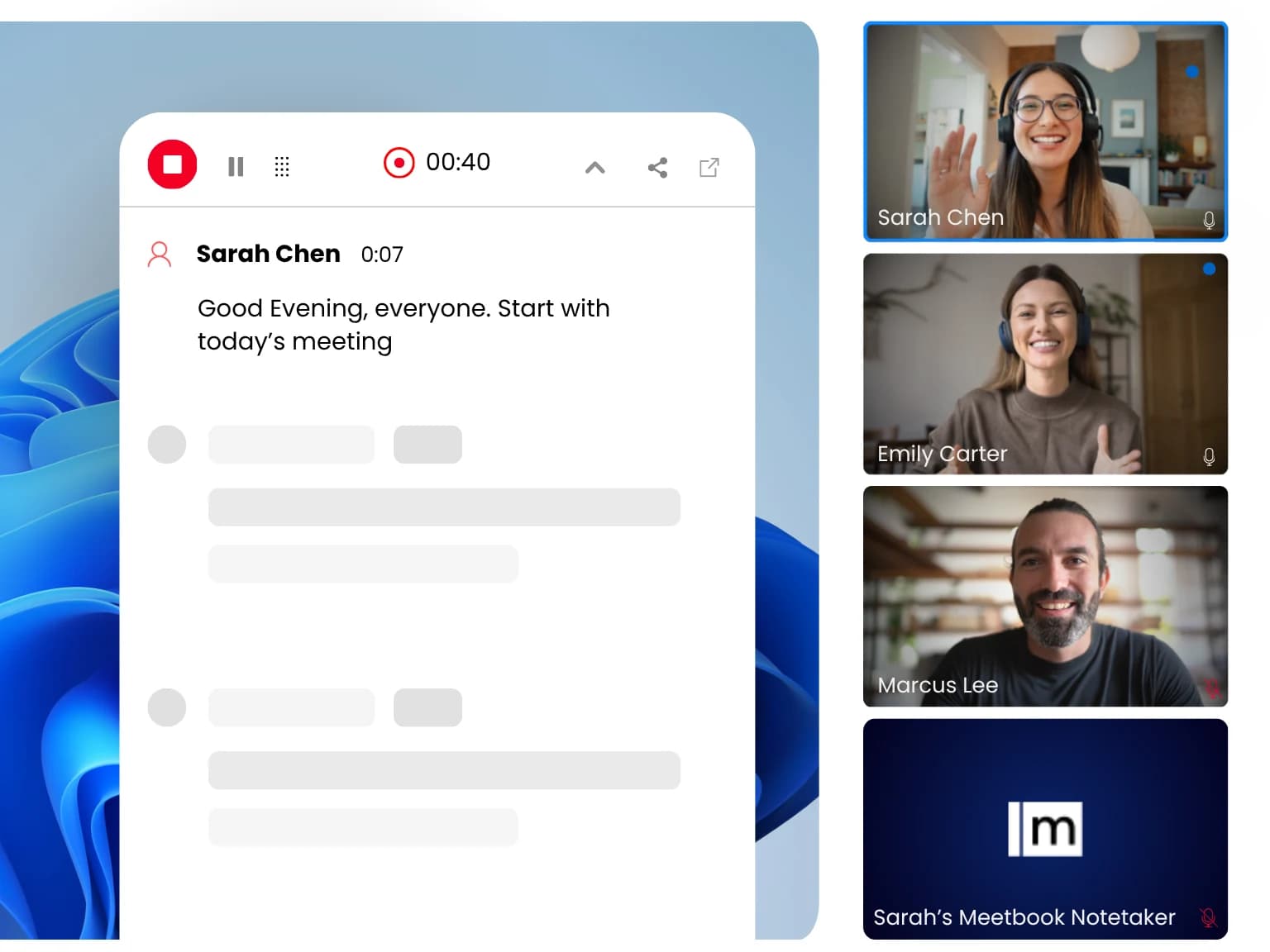 Meetbook browser extension recording panel