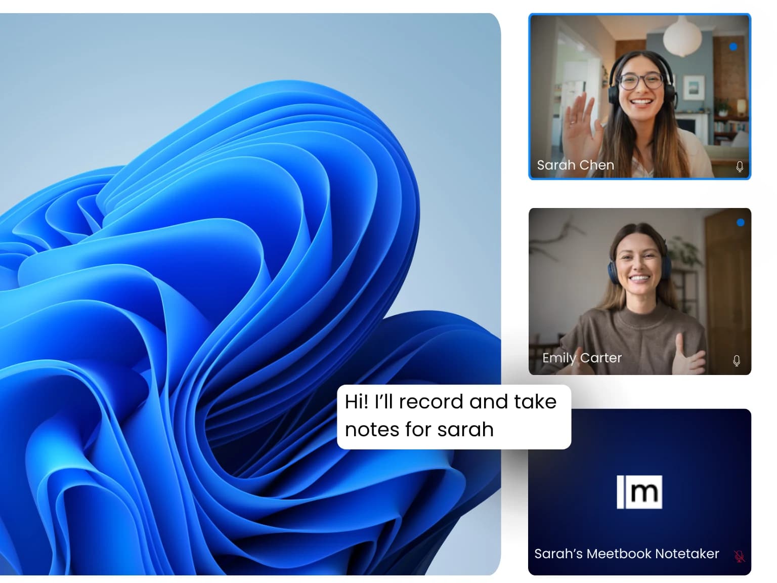 Meetbook AI notetaker recording a video meeting