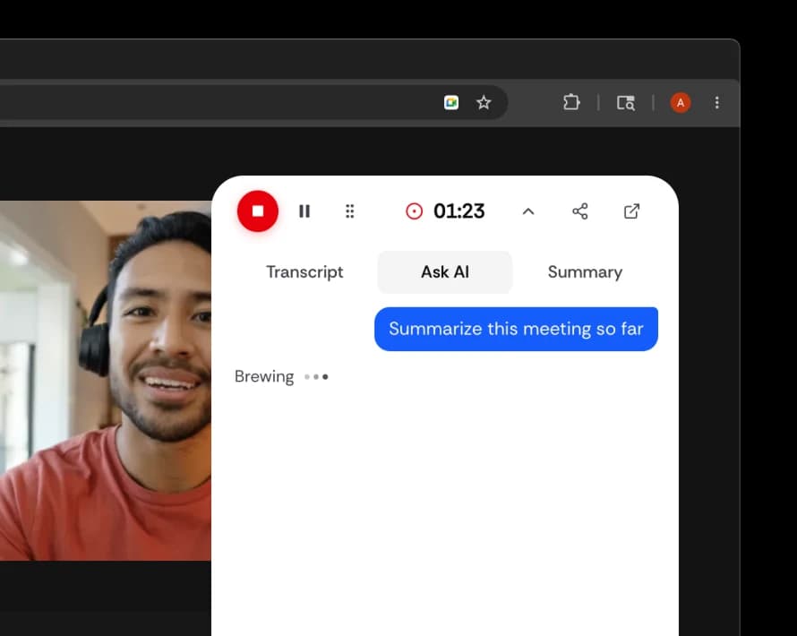 In-call assistant panel answering a question while the meeting runs