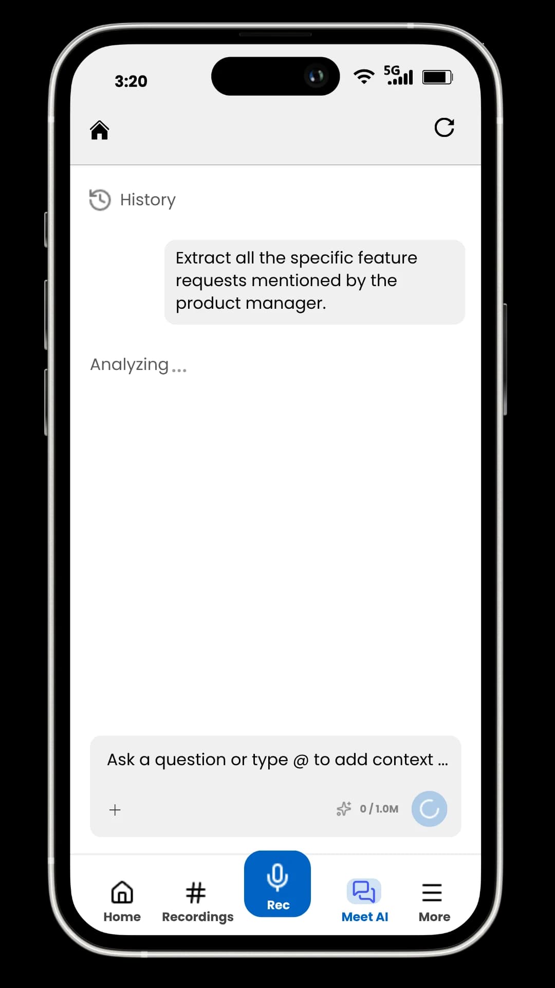 MeetChat AI assistant answering questions about recorded calls