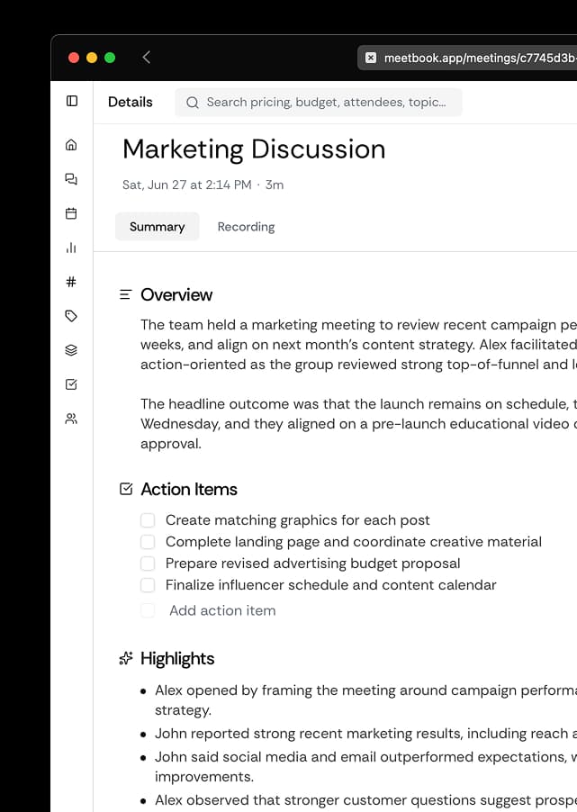 Gallery of Meetbook summary templates, each showing a different report layout
