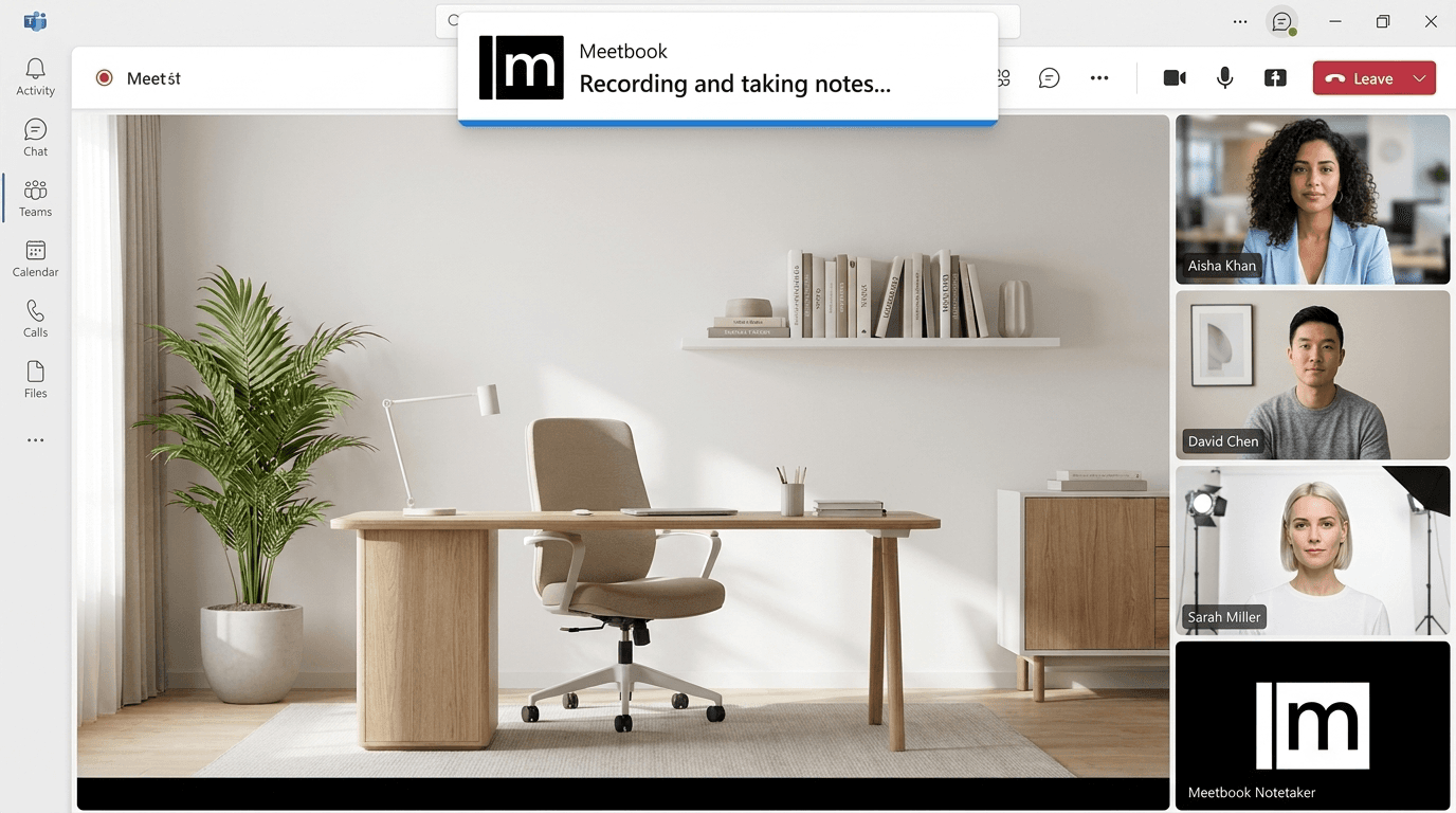 Meetbook AI notetaker dashboard for Microsoft Teams