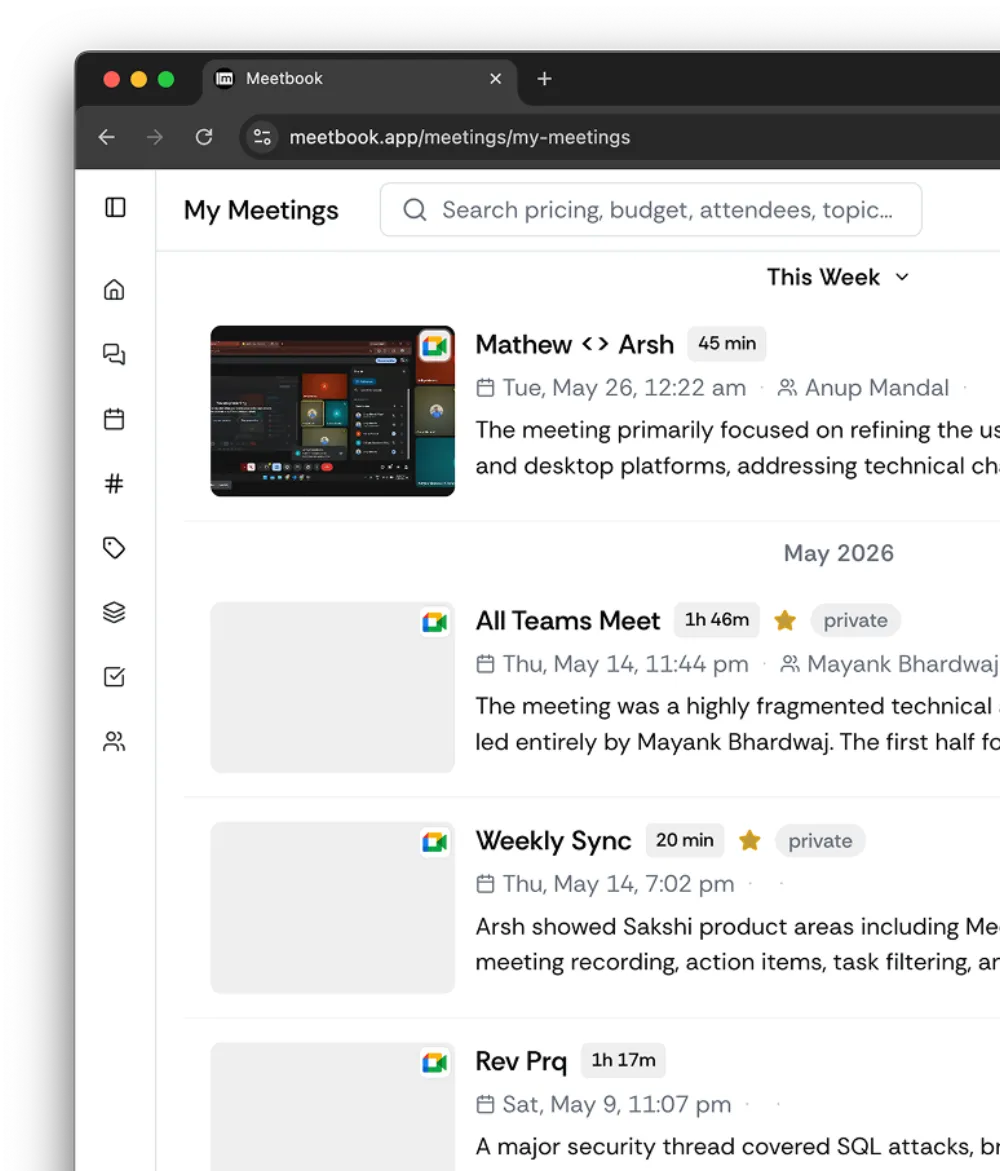 All your meeting summaries, neatly organized in one place.